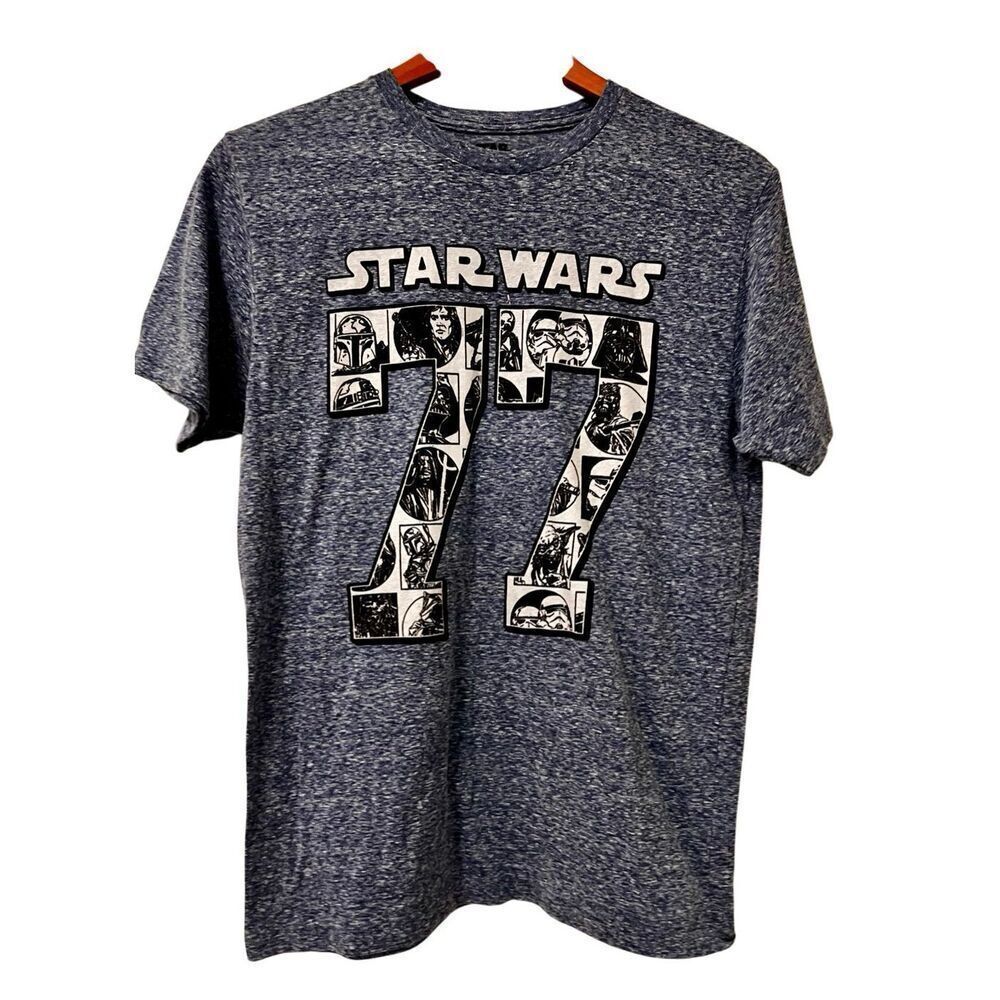 Star Wars 77 T-Shirt Character-Adult Size Medium Heather Blue Gray Shirt